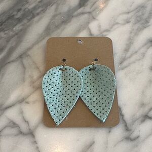 Mint blue perforated leather earrings